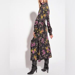 Pinko Floral Print Crepe Midi Shirt Dress Black NWT Size 40 IT